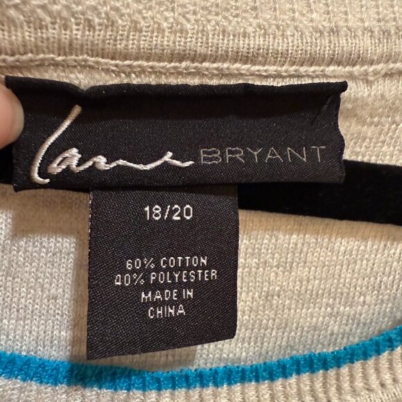 Lane Bryant Long Sleeved Grey Blue & Green Brown Striped Sweater w/Zipper Detail - Picture 3 of 5